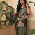 Olive printed art silk ethnic saree with blouse piece