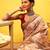 Beige printed cotton blend ethnic saree with blouse piece