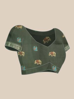 Olive printed art silk ethnic saree with blouse piece 4
