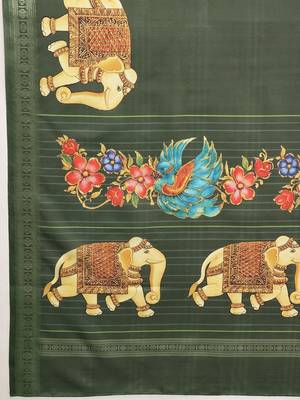 Olive printed art silk ethnic saree with blouse piece 5