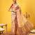 Beige printed cotton blend ethnic saree with blouse piece