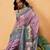 Pink printed cotton blend ethnic saree with blouse piece