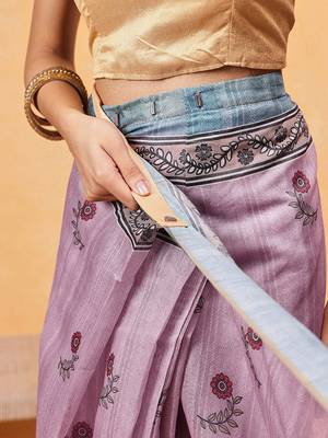 Pink printed cotton blend ethnic saree with blouse piece 5