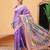 Purple printed cotton blend ethnic saree with blouse piece
