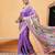 Purple printed cotton blend ethnic saree with blouse piece