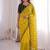 Stunning yellow viscose rangoli silk saree with black embroidery and mirror work