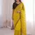 Stunning yellow viscose rangoli silk saree with black embroidery and mirror work