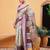 Grey printed cotton blend ethnic saree with blouse piece