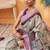 Grey printed cotton blend ethnic saree with blouse piece