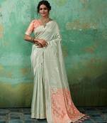 light green & pink cotton silk blend saree for women - festive wedding party wear ethnic saree