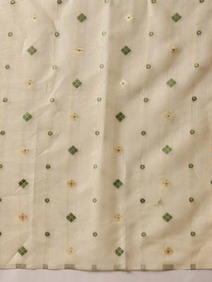 Cream woven cotton blend traditional saree with blouse piece 5