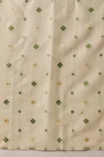 Cream woven cotton blend traditional saree with blouse piece