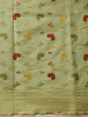 Green woven cotton blend traditional saree with blouse piece 5