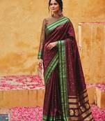 the regal ruby: deep maroon soft silk blend saree with contrast emerald green border