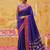 the blue soft silk blend saree with contrast red zari border