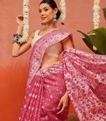 Pink woven cotton blend traditional saree with blouse piece