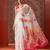 White printed cotton blend ethnic saree with blouse piece
