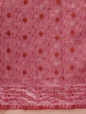 Pink woven cotton blend traditional saree with blouse piece 5