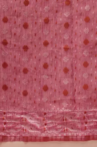 Pink woven cotton blend traditional saree with blouse piece