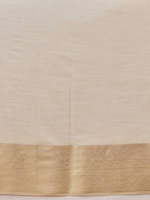 Beige plain silk blend ethnic saree with blouse piece 5