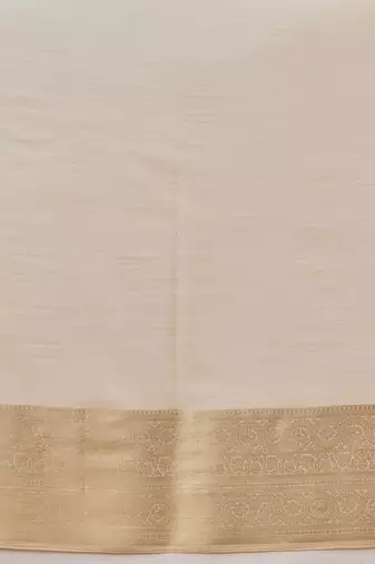 Beige plain silk blend ethnic saree with blouse piece
