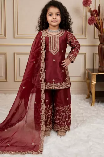 maroon pure gmy silk salwar suit set with heavy embroidery 3 mm sequence & coding dori work - designer party wear