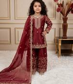 maroon pure gmy silk salwar suit set with heavy embroidery 3 mm sequence & coding dori work - designer party wear