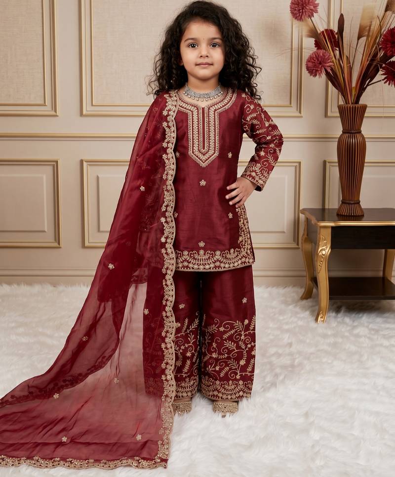 maroon pure gmy silk salwar suit set with heavy embroidery 3 mm sequence & coding dori work - designer party wear
