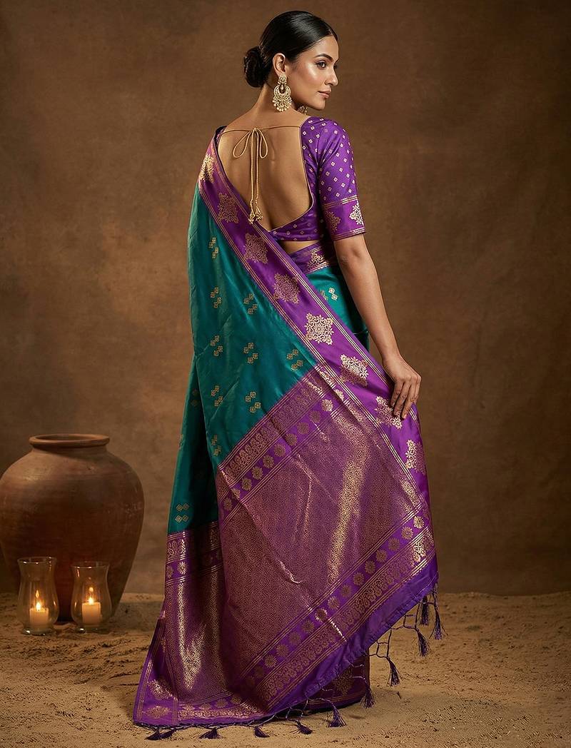 teal green banarasi soft silk blend saree for women wedding festive ethnic wear