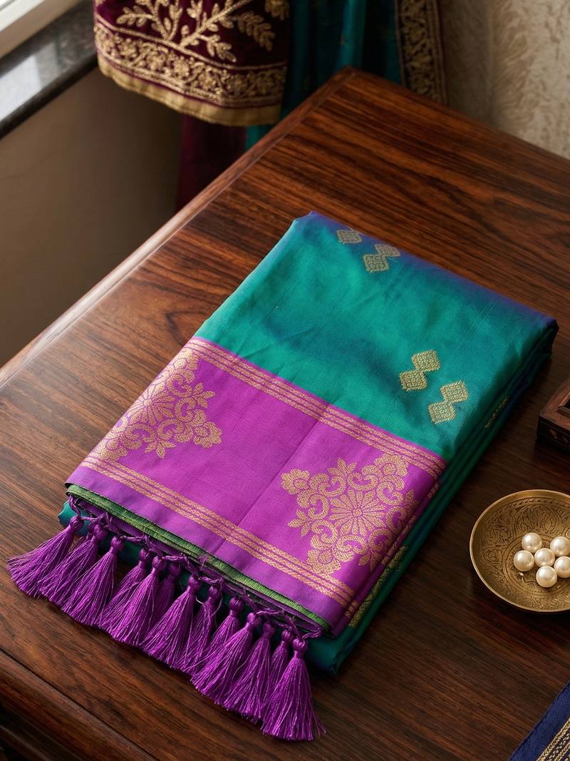 teal green banarasi soft silk blend saree for women wedding festive ethnic wear