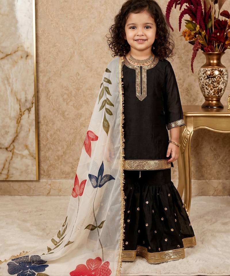 black pure gmy silk with heavy embroidery sequence work - designer party wear
