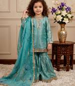 sky blue fendi silk with heavy embroidery sequence work - designer party wear