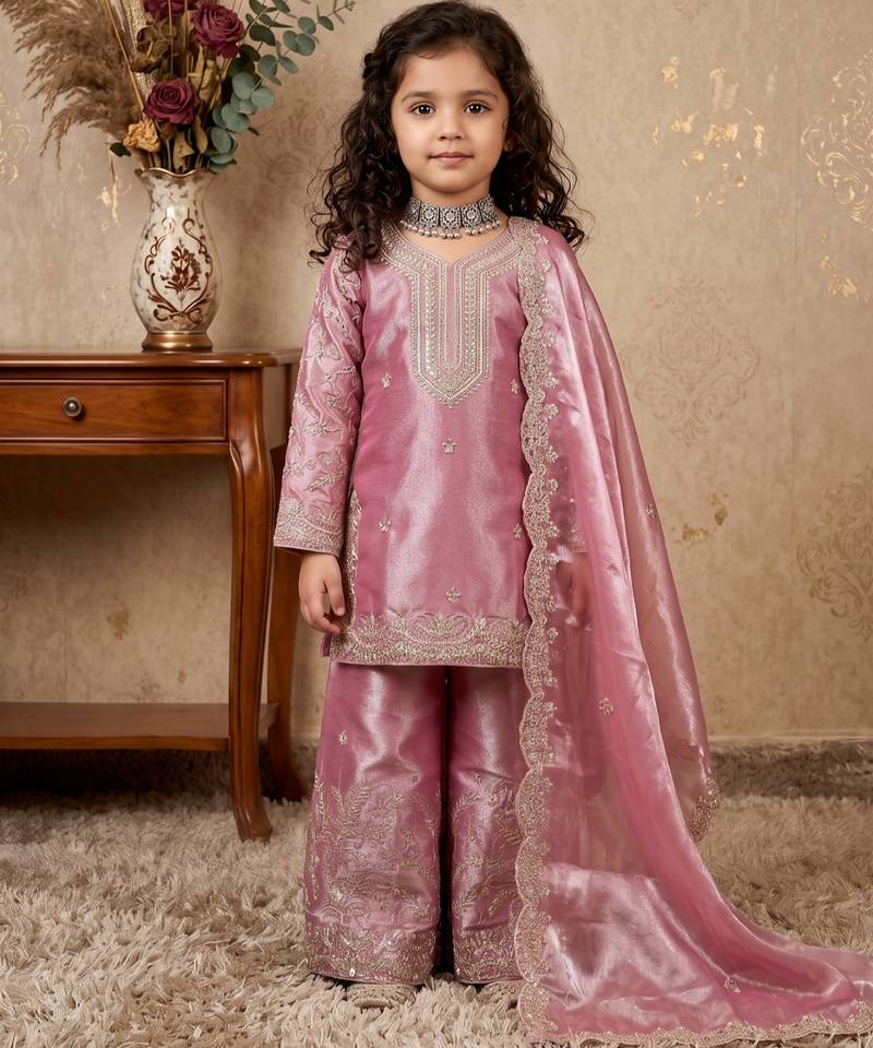 pink pure gmy silk salwar suit set with heavy embroidery 3 mm sequence & coding dori work - designer party wear