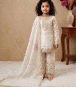 off white pure gmy silk salwar suit set with heavy embroidery 3 mm sequence & coding dori work - designer party wear
