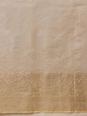 beige woven silk blend saree with blouse 5