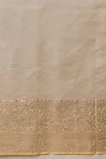 Beige woven silk blend ethnic saree with blouse piece