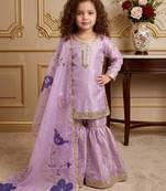 lavender pure gmy silk with heavy embroidery sequence work - designer party wear