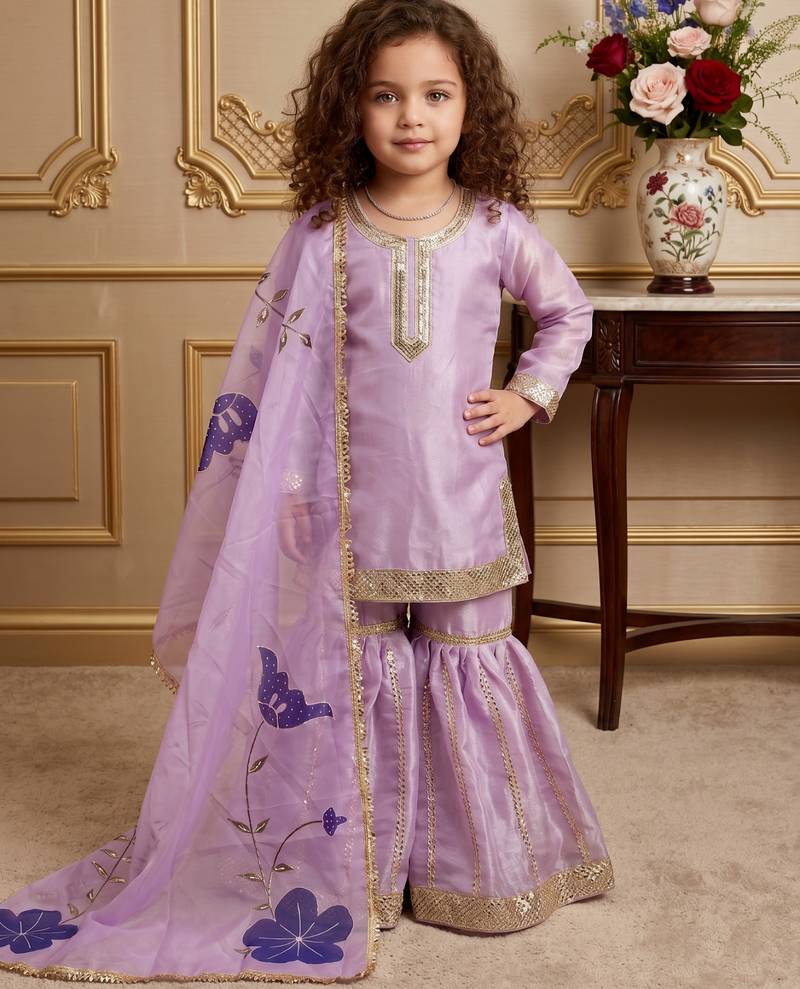 lavender pure gmy silk with heavy embroidery sequence work - designer party wear
