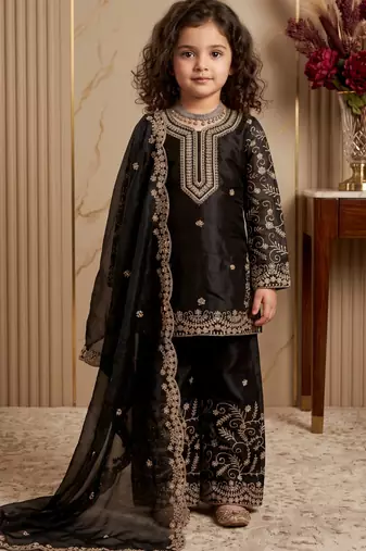 black pure gmy silk salwar suit set with heavy embroidery 3 mm sequence & coding dori work - designer party wear