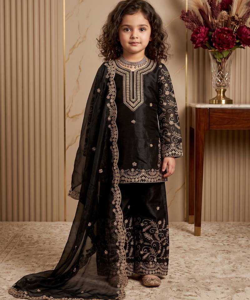 black pure gmy silk salwar suit set with heavy embroidery 3 mm sequence & coding dori work - designer party wear