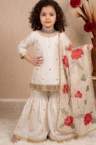 off white pure gmy silk with heavy embroidery sequence work - designer party wear