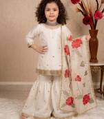 off white pure gmy silk with heavy embroidery sequence work - designer party wear