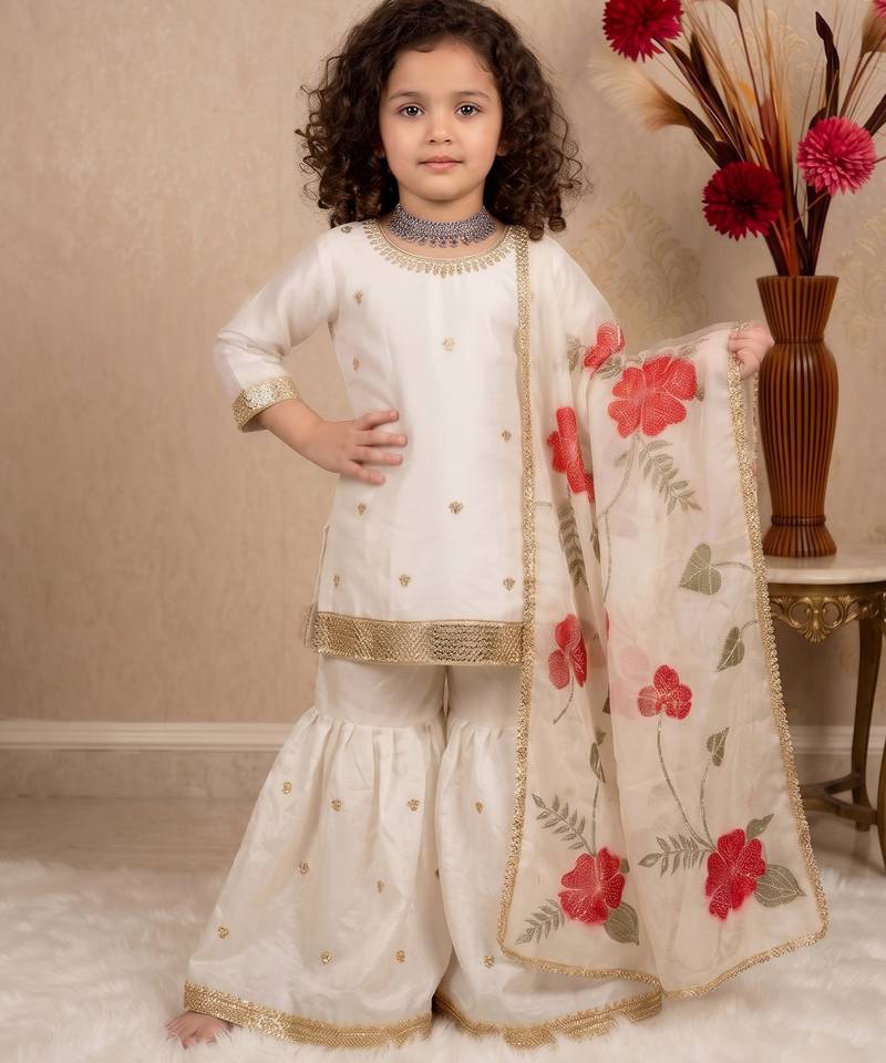 off white pure gmy silk with heavy embroidery sequence work - designer party wear