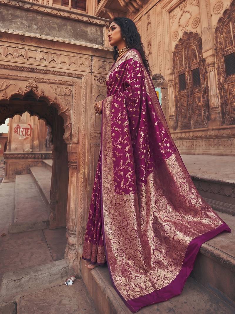 exclusive wine soft silk blend saree for women festive wedding traditional wear