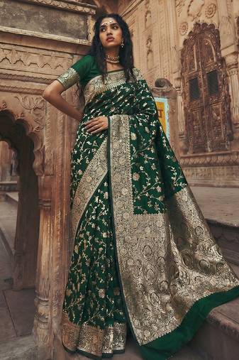 elegant dark green soft silk blend saree for women festive wedding ethnic wear