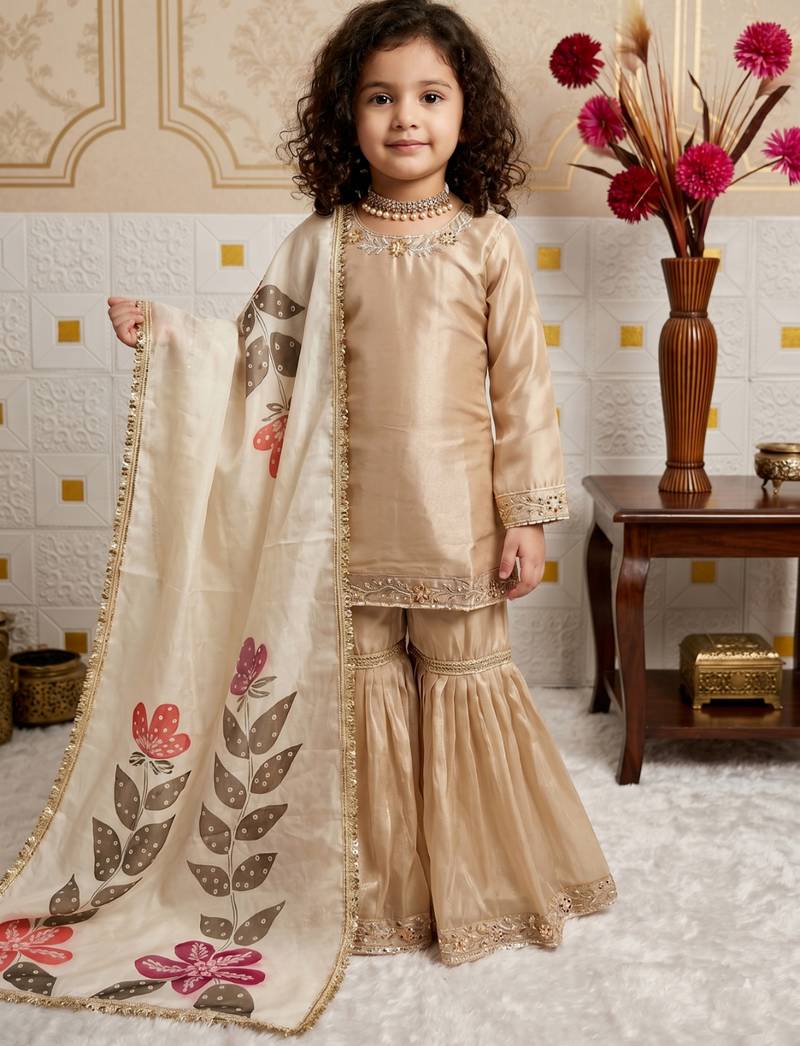 cream pure gmy silk with heavy embroidery sequence work - designer party wear