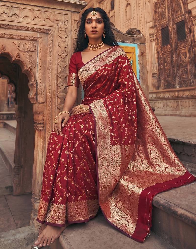luxurious maroon soft silk blend saree for women festive wedding traditional wear