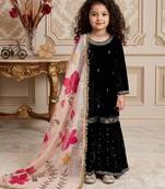 black heavy viscose velvet with heavy embroidery sequence work - designer party wear