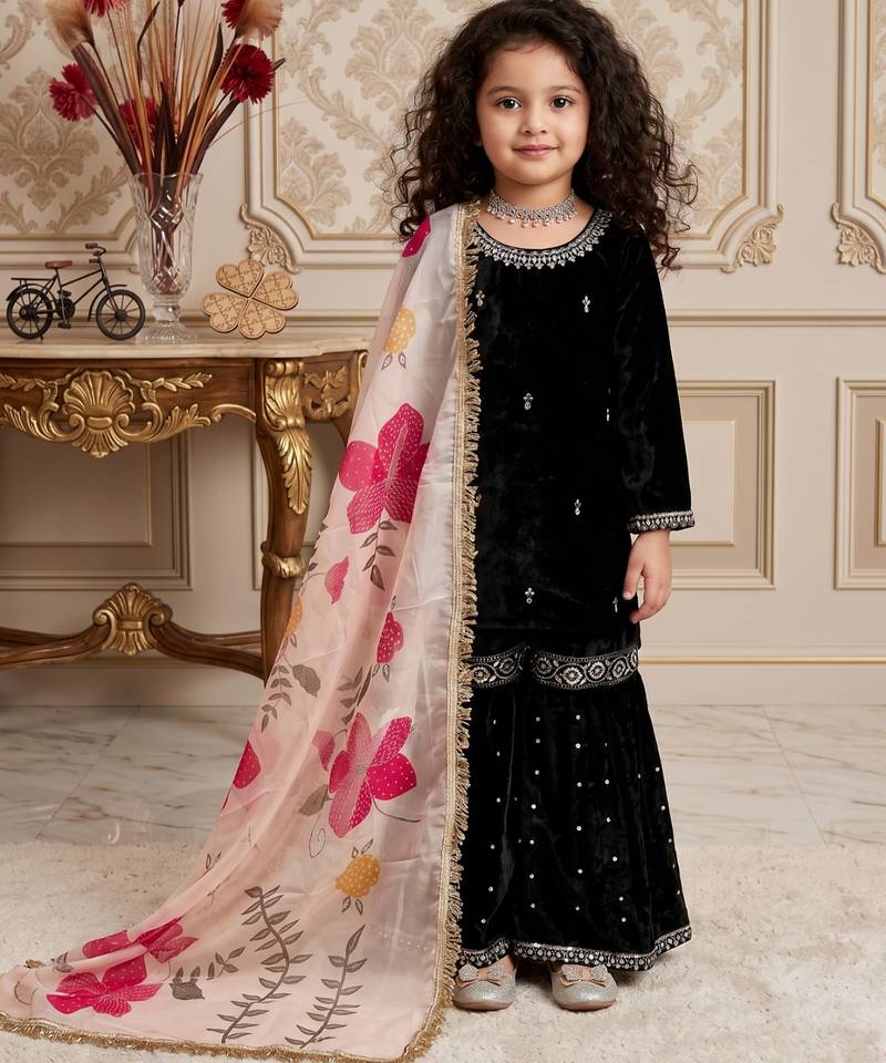black heavy viscose velvet with heavy embroidery sequence work - designer party wear