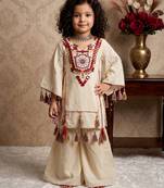 cream pure khadi cottan ethnic wear set with embroidery sequence work with real mirror work - designer party wear